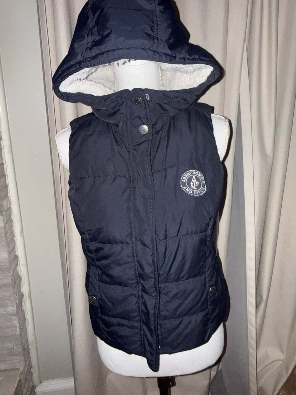 Abercrombie & Fitch Puffer Vest Size S Blue Hooded Fleece Lined